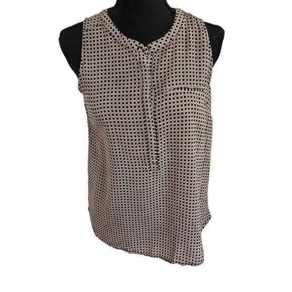 Ava Christine Womens Black White Geometric Pattern Sleeveless Blouse Medium - Picture 1 of 10